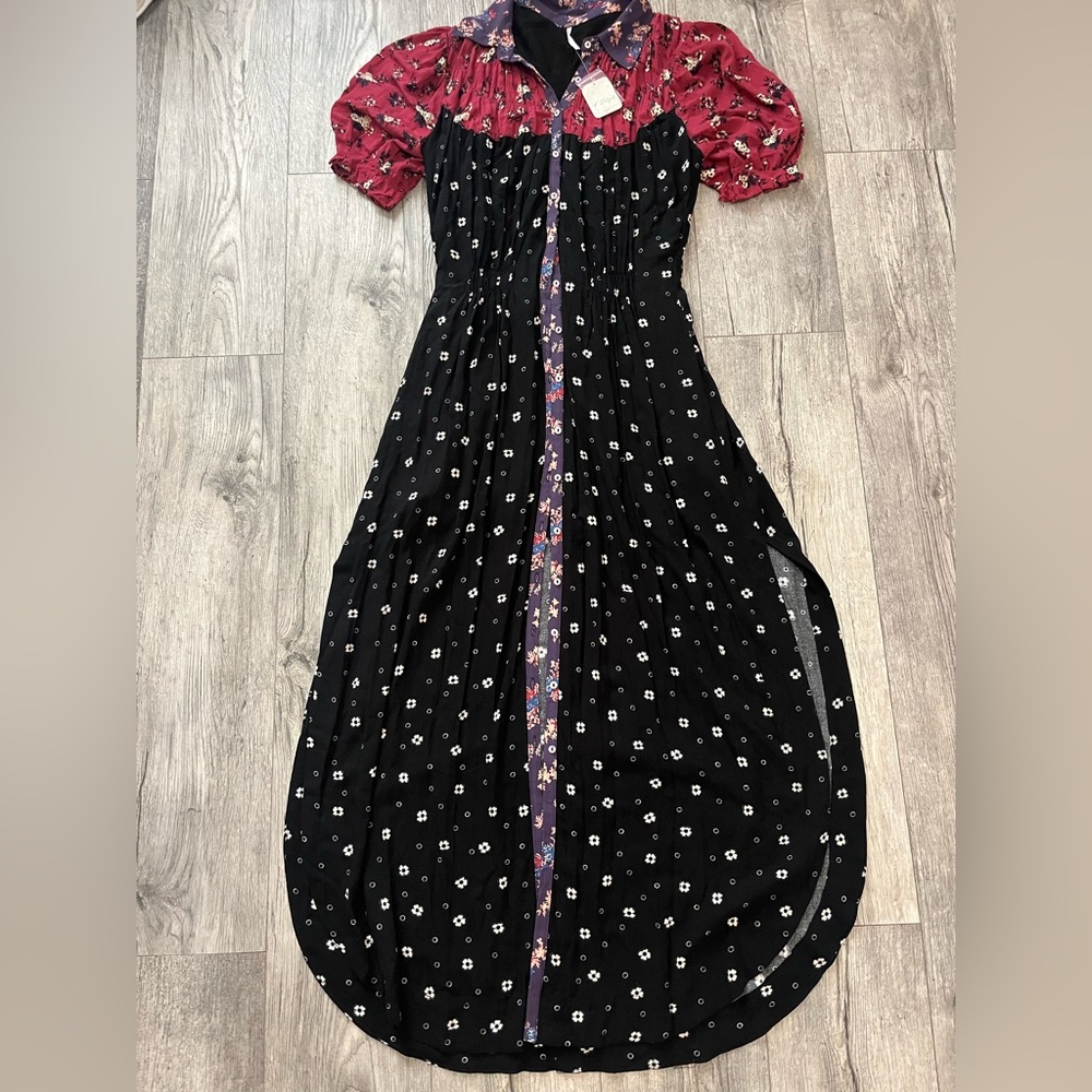 Free People Floral Black and Red Women's Dress